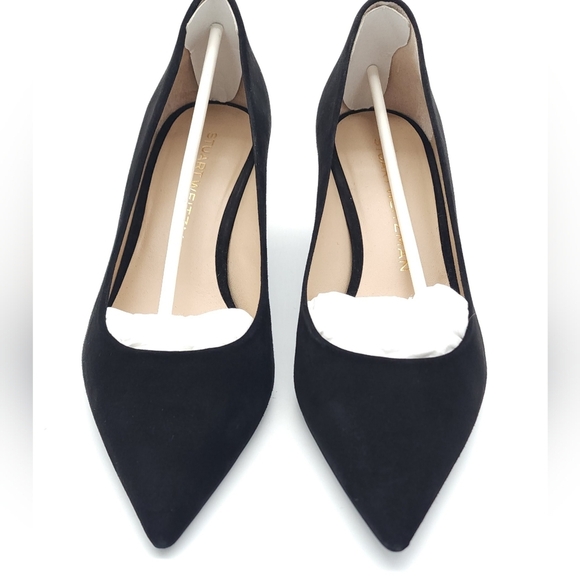Stuart Weitzman Power 50 Suede Pointed Toe Kitten Heel Black Pump Size 6 - Picture 4 of 9
